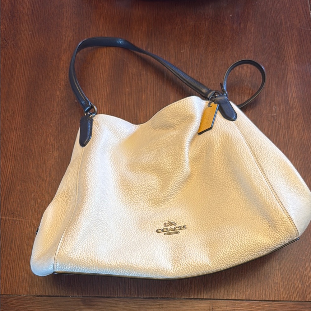 Coach Cream and Black Hallie Shoulder bag in Colorblock
